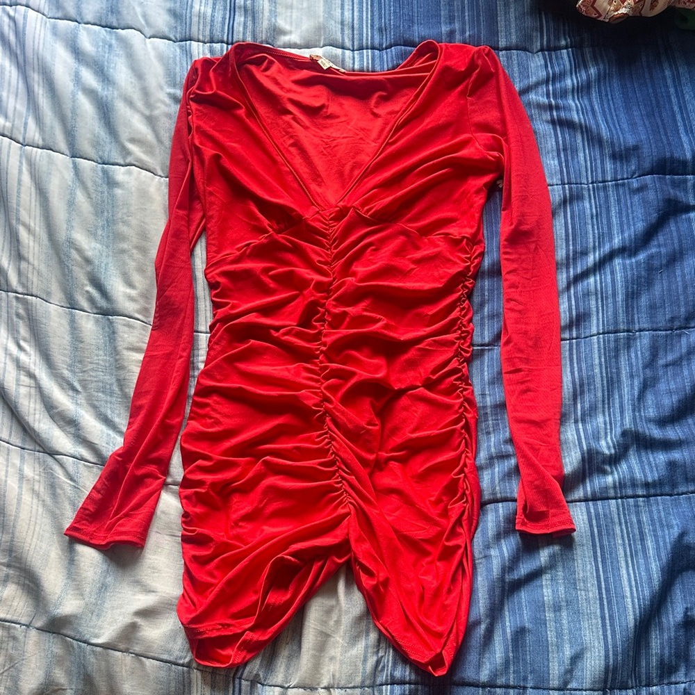 Chic Red Ruched Bodysuit